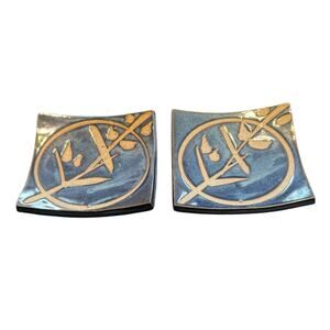 Stoneware Sushi Soy Sauce Curved Small Dish Dipping Trays (2) VTG Art Pottery